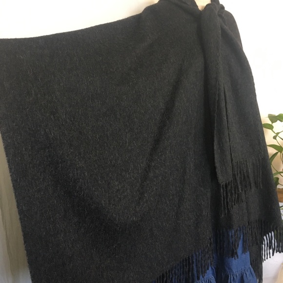 TUMI alpaca fringed poncho in a dark charcoal gray - Picture 9 of 13